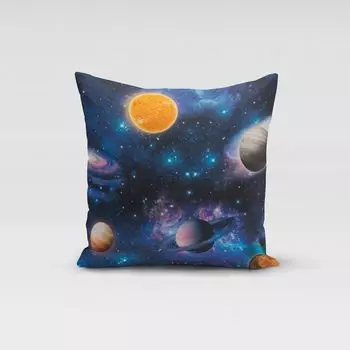 КРАСИВАЯ ЖИЗНЬ. Чехол на подушку космос, планета земля, синий, разноцветный, размер 70х70см (ВхШ), размер 70х70см (ВхШ) Schner-Leben