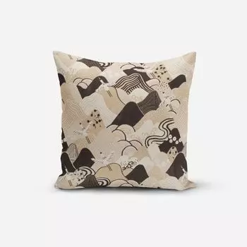 КРАСИВАЯ ЖИЗНЬ. Чехол на подушку краны холмы бежевый черный белый размер 80х80см (ВхШ) размер 80х80см (ВхШ) Schner-Leben