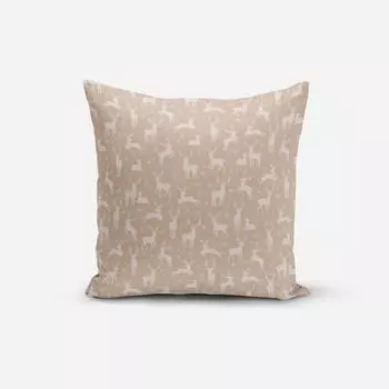 КРАСИВАЯ ЖИЗНЬ. Чехол на подушку льняной вид Deer Family олень натуральный белый размер 70х70см (ВхШ) размер 70х70см (ВхШ) Schner-Leben