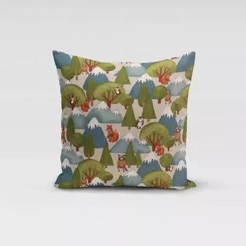 КРАСИВАЯ ЖИЗНЬ. Чехол на подушку лес горы лиса сова енот meh размер 80х80см (ВхШ) 80х80см (ВхШ) размер Schner-Leben
