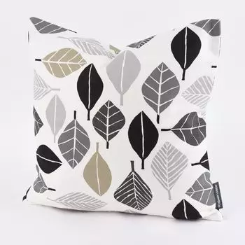 КРАСИВАЯ ЖИЗНЬ. Чехол на подушку листья белый серый хаки 40х40см Schner-Leben
