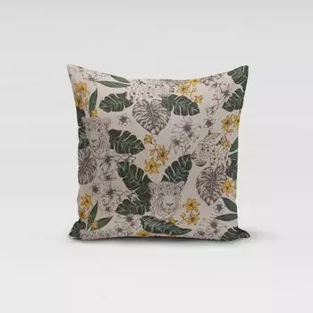 КРАСИВАЯ ЖИЗНЬ. Чехол на подушку листья леопарда джунгли натуральный зеленый гель размер 70х70см (ВхШ) 70х70см (ВхШ) размер Schner-Leben