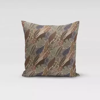 КРАСИВАЯ ЖИЗНЬ. Чехол на подушку листья натуральный синий коричневый зеленый размер 70х70см (ВхШ) размер 70х70см (ВхШ) Schner-Leben