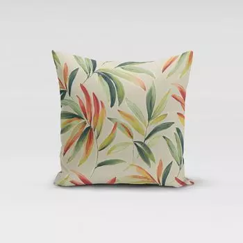 КРАСИВАЯ ЖИЗНЬ. Чехол на подушку листья ветки бежевый зеленый красный размер 80х80см (ВхШ) размер 80х80см (ВхШ) Schner-Leben