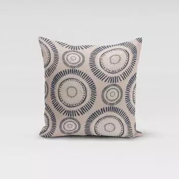 КРАСИВАЯ ЖИЗНЬ. Чехол на подушку мандала в горошек, линии натурального темно-синего цвета, размер 80x80см (ВxШ) Размер 80x80см (ВxШ) Schner-Leben