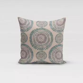 КРАСИВАЯ ЖИЗНЬ. Чехол на подушку мандала в горошек и линии натуральный бирюзовый темный размер 40х40см (ВхШ) размер 40х40см (ВхШ) Schner-Leben