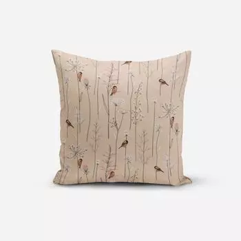 КРАСИВАЯ ЖИЗНЬ. Чехол на подушку мягкие ветки цветы травы птицы натуральный размер r 80х80см (ВхШ) 80х80см (ВхШ) размер Schner-Leben