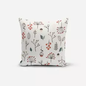 КРАСИВАЯ ЖИЗНЬ. Чехол на подушку Новогодние цветы ягоды желуди экрю черный размер 70x70см (ВxШ) размер 70x70см (ВxШ) Schner-Leben