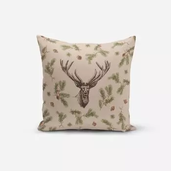 КРАСИВАЯ ЖИЗНЬ. Чехол на подушку Олень Лесной олень ветки сосны натуральный размер 80х80см (ВхШ) Размер 80х80см (ВхШ) Schner-Leben