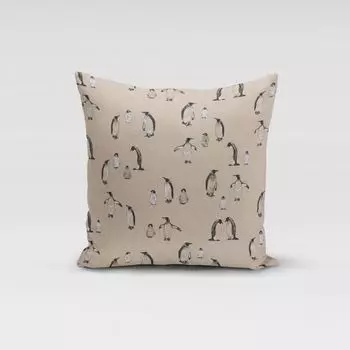 КРАСИВАЯ ЖИЗНЬ. Чехол на подушку пингвины Семья пингвинов натуральный черный размер 70х70см (ВхШ) 70х70см (ВхШ) размер Schner-Leben