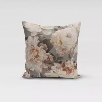 КРАСИВАЯ ЖИЗНЬ. Чехол на подушку пионы лепестки роз серый бежевый золотой размер 70х70см (ВхШ) размер 70х70см (ВхШ) Schner-Leben