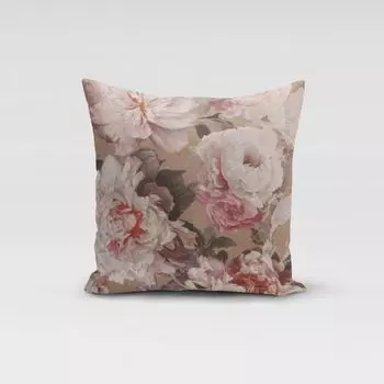 КРАСИВАЯ ЖИЗНЬ. Чехол на подушку пионы лепестки роз серо-бежевый розовый размер 70х70см (ВхШ) размер 70х70см (ВхШ) Schner-Leben