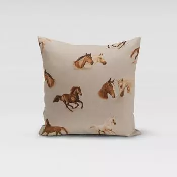 КРАСИВАЯ ЖИЗНЬ. Чехол на подушку под лен лошади натуральный коричневый разные размеры размер 70х70см (ВхШ) 70х70см (ВхШ) размер Schner-Leben