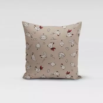 КРАСИВАЯ ЖИЗНЬ. Чехол на подушку полупанама натуральный цыплята натуральный белый красный размер 70х70см (ВхШ) размер 70х70см (ВхШ) Schner-Leben