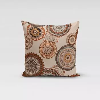 КРАСИВАЯ ЖИЗНЬ. Чехол на подушку с эффектом льна Geometric Mandala натуральный коричневый размер 80х80см (ВхШ) размер 80х80см (ВхШ) Schner-Leben