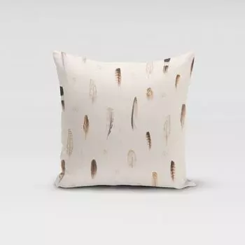 КРАСИВАЯ ЖИЗНЬ. Чехол на подушку с цифровым принтом перья кремово-коричневый размер 80х80см (ВхШ) размер 80х80см (ВхШ) Schner-Leben