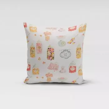 КРАСИВАЯ ЖИЗНЬ. Чехол на подушку с цифровым принтом сладостей, цвета экрю, цветной, размер 80x80см (ВxШ) Размер 80x80см (ВxШ) Schner-Leben