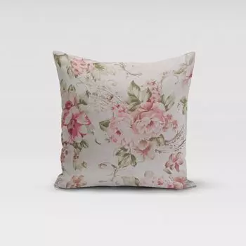 КРАСИВАЯ ЖИЗНЬ. Чехол на подушку с цветами пиона, украшениями кремово-розового цвета, размер 80х80см (ВхШ), размер 80х80см (ВхШ) Schner-Leben