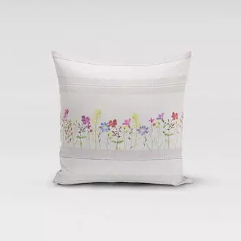 КРАСИВАЯ ЖИЗНЬ. Чехол на подушку с цветами в полоску, кружево, цвет экрю, разноцветный, размер 80x80см (ВxШ) Размер 80x80см (ВxШ) Schner-Leben