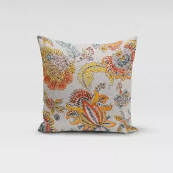 КРАСИВАЯ ЖИЗНЬ. Чехол на подушку с цветочным орнаментом белый бежевый разноцветный размер 60х60см (ВхШ) размер 60х60см (ВхШ) Schner-Leben