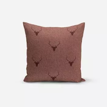 КРАСИВАЯ ЖИЗНЬ. Чехол на подушку с головой оленя, рога, красный, коричневый, темно-красный, размер 70х70см (ВхШ), размер 70х70см (ВхШ) Schner-Leben