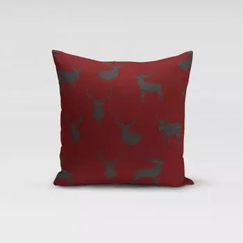 КРАСИВАЯ ЖИЗНЬ. Чехол на подушку с оленем красно-серый разные размеры размер 70х70см (ВхШ) размер 70х70см (ВхШ) Schner-Leben
