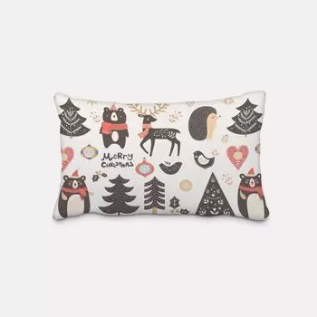 КРАСИВАЯ ЖИЗНЬ. Чехол на подушку С Рождеством мишка ежик олень дерево экрю размер 60х80см (ВхШ) размер 60х80см (ВхШ) Schner-Leben