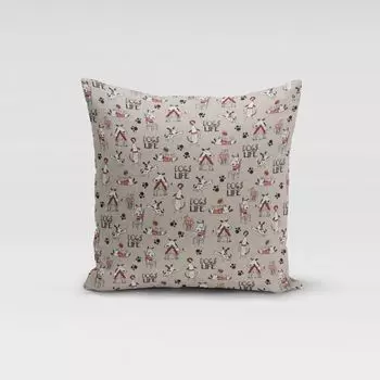 КРАСИВАЯ ЖИЗНЬ. Чехол на подушку собаки Такса Dogs Life натуральный белый красный размер 70х70см (ВхШ) 70х70см (ВхШ) размер Schner-Leben