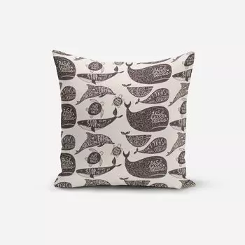 КРАСИВАЯ ЖИЗНЬ. Чехол на подушку Спасите морских обитателей океана черный белый размер 70х70см (ВхШ) размер 70х70см (ВхШ) Schner-Leben