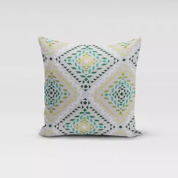 КРАСИВАЯ ЖИЗНЬ. Чехол на подушку треугольники квадраты натуральный белый зеленый размер 70х70см (ВхШ) 70х70см (ВхШ) размер Schner-Leben