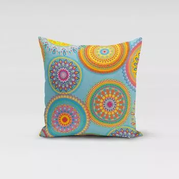 КРАСИВАЯ ЖИЗНЬ. Чехол на подушку уличные мандалы бирюзовые многоцветные размер 80х80см (ВхШ) размер 80х80см (ВхШ) Schner-Leben