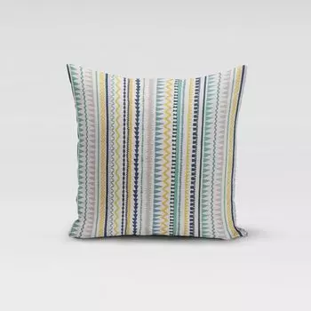 КРАСИВАЯ ЖИЗНЬ. Чехол на подушку в полоску в этническом стиле инков, белый, серый, синий, желтый, размер 80х80см (ВхШ), размер 80х80см (ВхШ) Schner-Leben