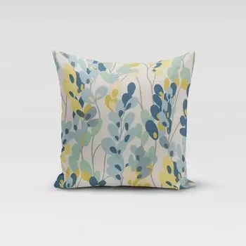 КРАСИВАЯ ЖИЗНЬ. Чехол на подушку ветки листья белый зеленый синий размер 70х70см (ВхШ) размер 70х70см (ВхШ) Schner-Leben