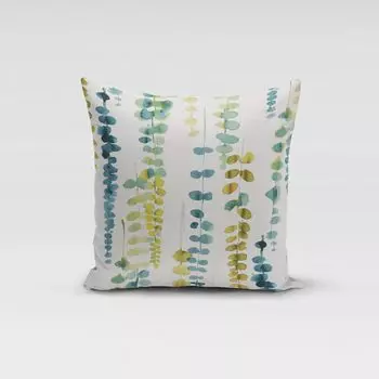 КРАСИВАЯ ЖИЗНЬ. Чехол на подушку завитки листья акварель белый зеленый синий размер 70х70см (ВхШ) 70х70см (ВхШ) размер Schner-Leben