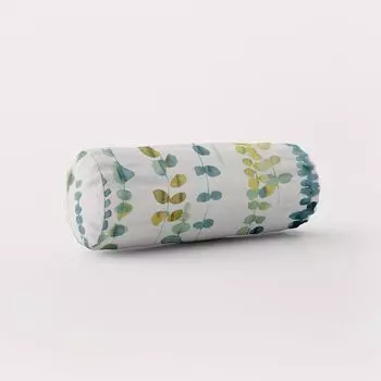 КРАСИВАЯ ЖИЗНЬ. Чехол на подушку завитки листья акварель белый зеленый синий размер 15x40см (xW) валик для шеи 15x40см (xW) размер валик для шеи Schner-Leben