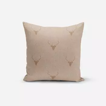 КРАСИВАЯ ЖИЗНЬ. Чехол на подушку жаккардовый голова оленя рога бежевый светло-коричневый размер 80х80см (ВхШ) размер 80х80см (ВхШ) Schner-Leben