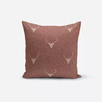 КРАСИВАЯ ЖИЗНЬ. Чехол на подушку жаккардовый голова оленя рога красный коричневый бежевый размер 80х80см (ВхШ) размер 80х80см (ВхШ) Schner-Leben
