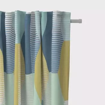 КРАСИВАЯ ЖИЗНЬ. Геом штор. Треугольники квадраты натуральный белый зеленый 245см люверсы для подвески Schner-Leben, синий
