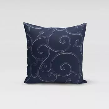КРАСИВАЯ ЖИЗНЬ. Наволочка с орнаментом, завитками, полиэстер, темно-синий, серебристый, размер 80x80см (ВxШ) Размер 80x80см (ВxШ) Schner-Leben