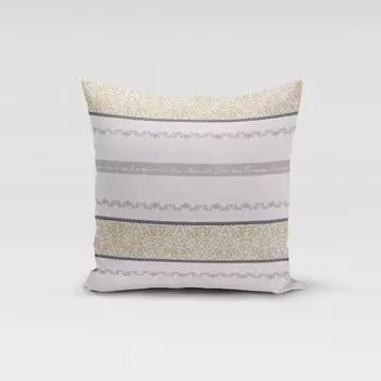 КРАСИВАЯ ЖИЗНЬ. Наволочка с полосками и орнаментом экрю серо-бежевый размер 80х80см (ВхШ) размер 80х80см (ВхШ) Schner-Leben