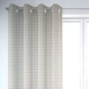 КРАСИВАЯ ЖИЗНЬ. Сетка для штор в клетку кремово-бежевый 245см или желаемая длина, подвесная дымчатая петля на ленте Schner-Leben, белый