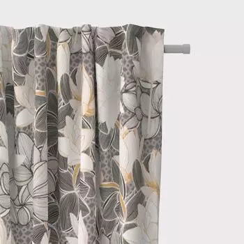 КРАСИВАЯ ЖИЗНЬ. Штора атласная с цветами лотоса серо-белая охра 245см подвесные люверсы Schner-Leben, серый