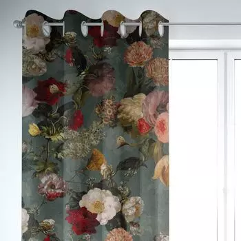 КРАСИВАЯ ЖИЗНЬ. Штора бархатная винтажная с розами и цветами мяты 245см или желаемой длины, подвесная, с присборенной петлевой лентой Schner-Leben, зеленый