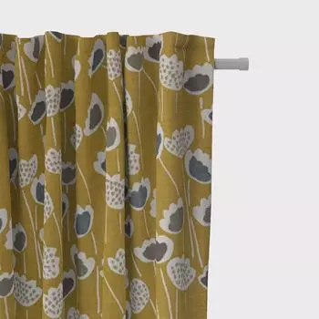 КРАСИВАЯ ЖИЗНЬ. Штора Clara Saffron flowers горчично-желтая охра сине-серая 2 подвесных люверса Schner-Leben, желтый