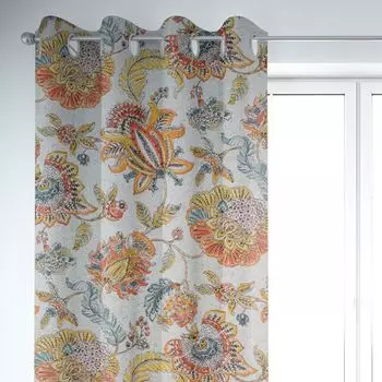 КРАСИВАЯ ЖИЗНЬ. Штора цветы розы лилии бежевая белая сирень 245см подвесная присборенная петлевая лента Schner-Leben, белый