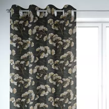 КРАСИВАЯ ЖИЗНЬ. Штора Дарвин листья абстрактная горчично-желтая 245см подвесная присборенная лента-петля Schner-Leben, черный