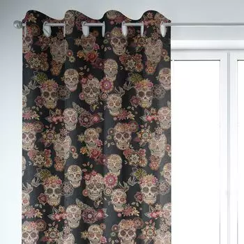 КРАСИВАЯ ЖИЗНЬ. Штора Dia de Muertos Calaveras черепа черная, бу подвесная лента с присборенной петлей Schner-Leben, черный