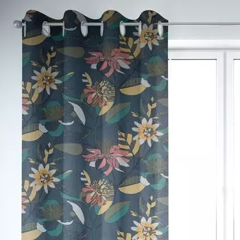 КРАСИВАЯ ЖИЗНЬ. Штора Ewazi листья цветы абстрактные синие экрю 245см подвесные люверсы Schner-Leben, серый