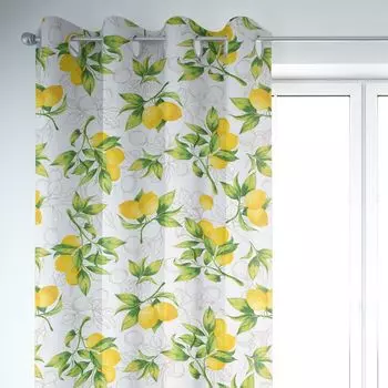 КРАСИВАЯ ЖИЗНЬ. Штора из хлопка Цитрон лимоны белый зеленый желтый 2 подвесные присборенные петли на ленте Schner-Leben