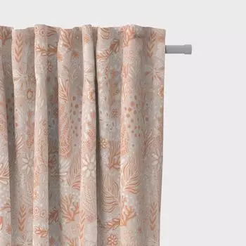 КРАСИВАЯ ЖИЗНЬ. Штора из хлопка листья цветы травы серо-бежевые подвесные люверсы Schner-Leben, серый